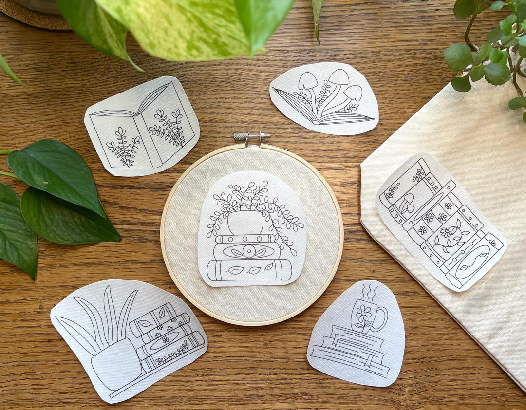 Bookish Stick and Stitch Embroidery Patterns Pack of 6, Hand Embroidery ...