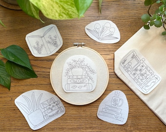 Bookish Stick and Stitch Embroidery Patterns Pack of 6, Hand Embroidery Designs for Readers, DIY Book Textile Craft, Cozy Bookworm Hobby
