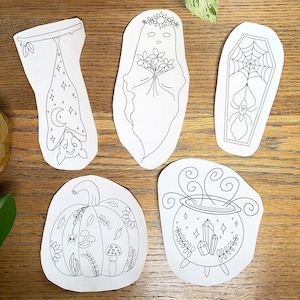 Halloween Stick and Stitch Embroidery Patterns and Designs, Spooky Textile Craft, Witchy Upcycle DIY Project, Ghostie, Cauldron, Pumpkin,