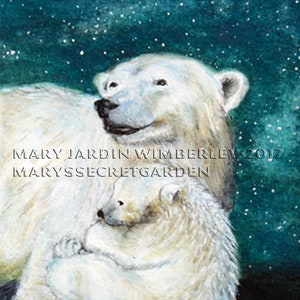 Polar Bear Painting, Watercolor Bears, Polar Bears Art, Mother Cub Bears, Watercolor Animal, Arctic Bear Hug, Bear totem, Nursery Decor