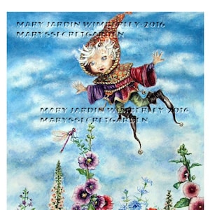 Nursery Art Print, Gouache Painting, Children&#39;s room, Garden, Pixie, Fairy, Elf, Faery, Fantasy,Fairytale Art