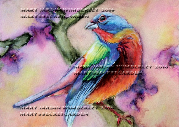 painted bunting art watercolor bird colorful bird print etsy