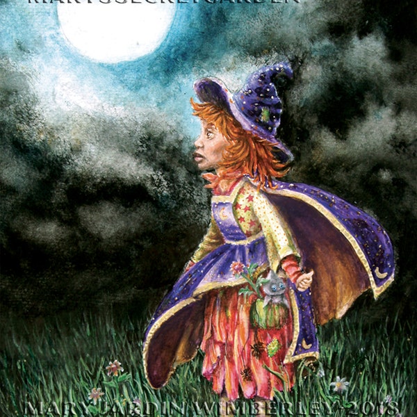 Fairy Witch Print, Purple Witch Art, Storybook Illus, Fairytale Print, Watercolor Witch, Little Girl Witch, Full Moon Fairy
