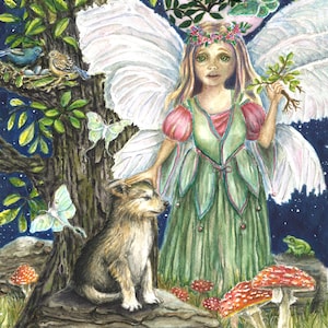 Fairy Angel, Ragged Angel, Luna Moth Card, Fairy Child, Mushroom Art, Indigo Bunting, Story painting, Wolf Cub Fairy, Night Time Fairy