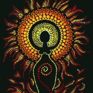 African Sun Goddess Print, Black Orange Yellow, Fiery Goddess Painting , Vibrant Dot Painting, Pagan Goddess of Fire,  Divine Feminine