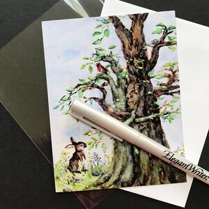 5 cartes de correspondance arbre, carte arbres câlins, jeu de 5 cartes, cartes Je t'aime, arbres aquarelles, lot de 5 cartes, jeu de cartes romantique