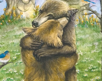 Hugging Bear Print, Romantic Bear Print, Woodland Bears Art, Watercolor Grizzlies, I Love You, Goodbye Bears, Homecoming Bears