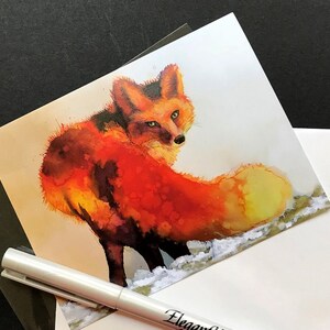 5 cartes de correspondance renard roux, 5 cartes renard spirituel, renard totémique natif, art aquarelle renard, renard coloré vibrant, 5 cartes d'art vierges renard, peinture renard