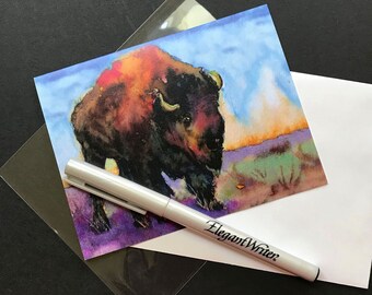 Bison Cards Set of 10 in White or Light Ivory With Matching Envelopes ...