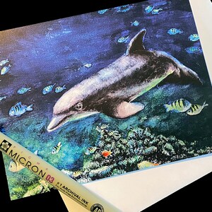 5 cartes dauphins, 5 cartes marsouins, aquarelle océan, paquet cadeau carte de correspondance, art dauphins marins, sous la mer