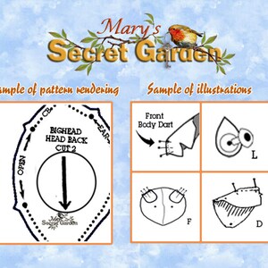May include: A black and white illustration of a sewing pattern for a head, with instructions for cutting and sewing. The pattern includes a circle with the words "BIGHEAD HEAD BACK CUT 2" and an arrow pointing down. The illustration is labelled "Sample of pattern rendering".