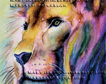 Watercolor Lion, Colorful Lion, Lion Painting, Spirit Lion Print, Lion Totem Art, Watercolor Wash, African Animal Art, Watercolor Animal