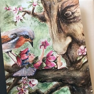 Glitter Fairy Card, Baby Fairy Card, Fairy Tree Card, Woodland Fairy, Fairy Note Card, Fairytale Card, Note Card Set, Bluebird Faerie Card