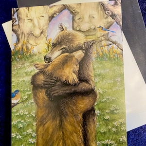 5 cartes Ours câlin, Cartes de correspondance romantiques, Jeu de 5 cartes, Cartes de visage d'arbre, Grizzlies aquarelles, Lot de 5 cartes, Carte Je t'aime