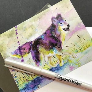 5 cartes Loup gris, 5 cartes Woodland, lot de cartes d'art loup, loup aquarelle, loup esprit coloré, lot de 5 cartes, art aquarelle de loup