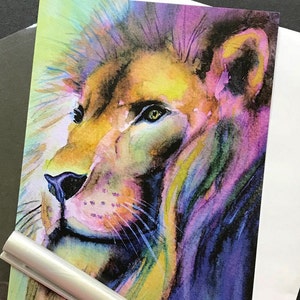 Lot de 5 cartes de correspondance de lion, cartes d'artiste vierges, lot de cartes vierges, lot de cartes de lion vierges, oeuvres d'art colorées du lion, cartes aquarelles, 5 cartes d'art animalier