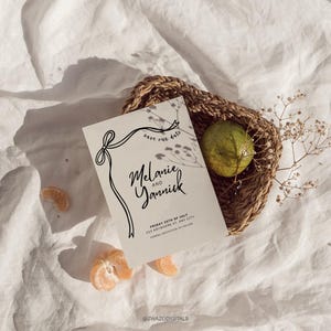 Bow Save The Date Invitation Template, Hand Drawn Ribbon Save Our Date, Whimsical Illustration, Black & White Bow, Simple, Digital, Canva