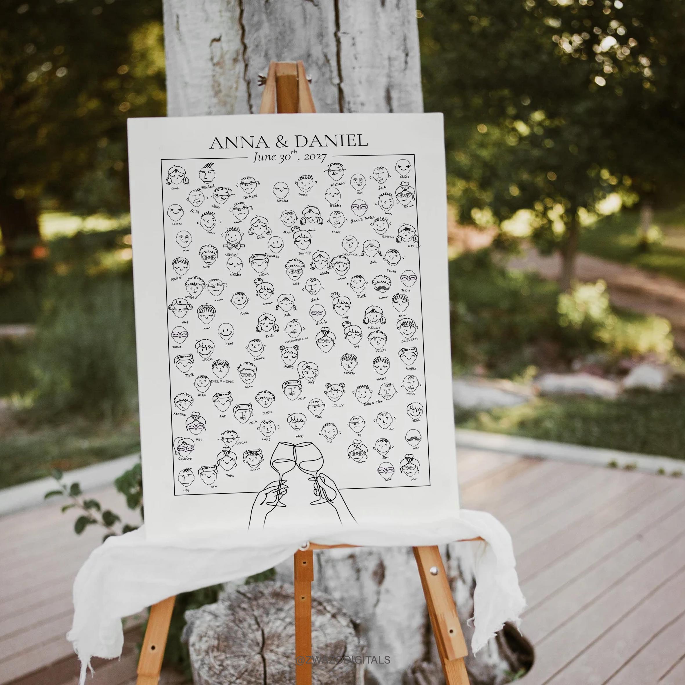 Wedding Guest Book With Faces, Unique Guestbook Sign Alternative, Draw ...