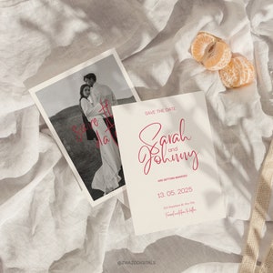 Retro Wedding Save The Date Template, Bold Invitation, Unique Invite, Pink Save the Date, Vintage Wedding Invitation, Funky, Add Photo