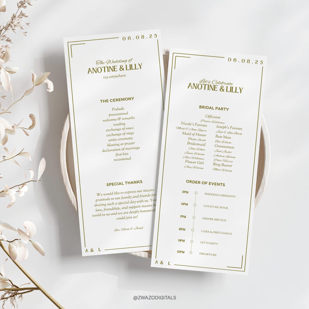 Retro Bold Wedding Program Template, Minimalistic Order of Service ...