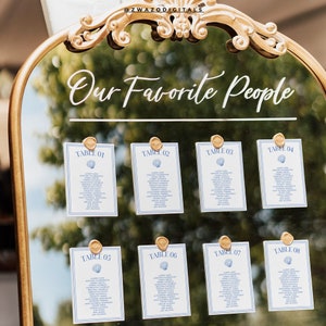Wedding Seating Chart Template, Beach Wedding Seating Chart, Modern Minimalist Wedding Mirror Table Seating Card Template, 5x7", A4, A5