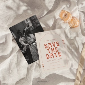 Retro Wedding Save The Date Template, Bold Invitation, Unique Invite, Bright Save the Date, Vintage Wedding Invitation, Funky, Add Photo