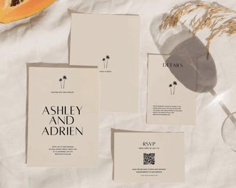 Palm Tree Wedding Invitation Template, Tropical Coastal Design, Summer Destination Wedding, Edit Canva, Beach Theme Invite, Digital Download