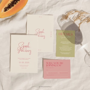 Retro-Hochzeitseinladungsvorlage, einzigartige Hochzeitseinladung, Hochzeitseinladung, Bunte Hochzeitseinladungen, Funky
