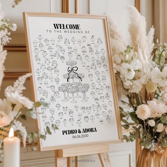 Wedding Guest Book Alternative, Interactive Wedding Games, Draw Your Face, Doodle Wedding Signage, Unique Guest Book Ideas, Canva Template