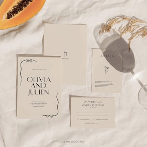 Bow Hochzeitseinladungs-Vorlage, handgezeichnetes Band, Coquette-Ilustration, schwarzweiß, QR-Code, einfache moderne, bearbeitbare Vorlage