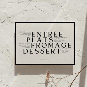 Bold Wedding Menu & Name Cards Template, French Style, Contemporary Editable Menu, Simple Menu, Modern Typography Dinner Menu, Canva