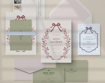 Botanical Wedding Invitation Template, Greenery Floral Design, Garden Nature Pastel, Edit Canva, Elegant Outdoor Wedding, Digital Download