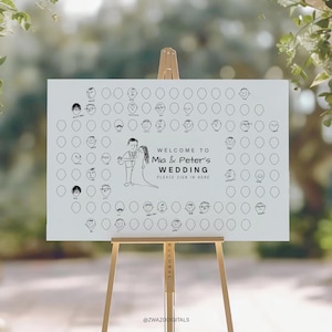 Wedding Guest Book Alternative, New Guest Book Idea, Unique Guest Book Sign, Doodle Faces, Guest Sign, Wedding Games, Template, 60-150 Guest