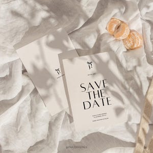 Save The Date Black & White Bow Invite with hand drawn bow, Hand Drawn Ribbon, Whimsical Illustrations, digital editable template invitation