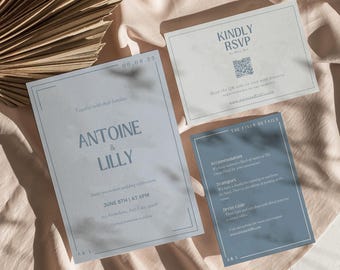 Bold Retro Wedding Invitation Template, Colorful Vintage Design, Unique Blue Wedding Invite, Bright Celebration, Canva Digital Download