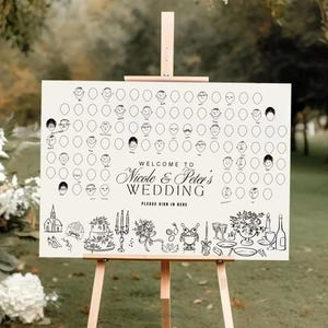 Wedding Guest Book Alternative, New GuestBook Idea, Unique Guest Book Sign, Interactive Fun, Guests Faces, Illustrated, Hand drawn, Template