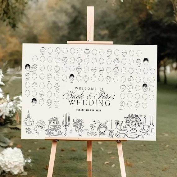 Unique Wedding Guest Book Alternative, Draw Your Face, Interactive Keepsake, Wedding Guest Book Alternative, Doodle Portrait, Template