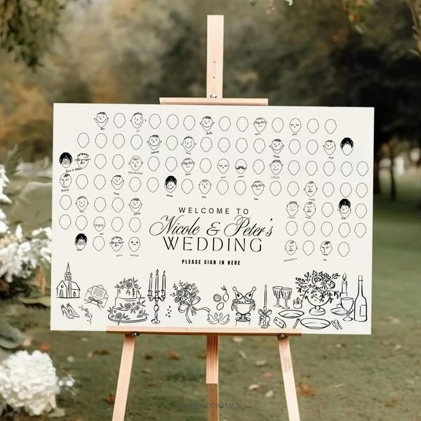 Unique Wedding Guest Book Alternative, Draw Your Face, Interactive Keepsake, Wedding Guest Book Alternative, Doodle Portrait, Template