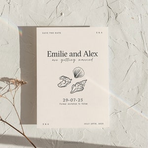 Beach Wedding Save the Date, Tropical Wedding, Coastal Save the Date, Destination Wedding, Sea Shell Wedding Invitation, Ocean, Canva