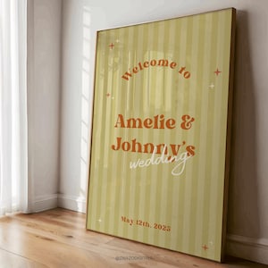 Cartello di benvenuto per matrimonio retrò audace, cartello per matrimonio boho anni &#39;70, poster di benvenuto per matrimonio, cartello di benvenuto vintage, cartello di benvenuto unico, stampabile su tela
