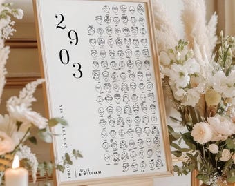 Wedding Guest Book With Faces, Unique Guestbook Sign Alternative, Draw Your Face, Funny Interactive, Sketch & Doodle Sign in, Canva Template