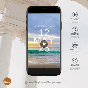 Beach Wedding Save the Date Video, Animated Save Our Date, Electronic Coastal Invitation, Phone Invite, Send WhatsApp, or SMS