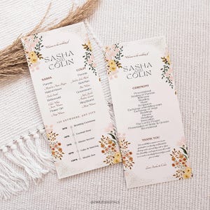 Mall för bröllopsprogram i jugendstil, vintageblommig vielseordning, tidslinje för art déco-ceremoni, Canva, klassiskt bröllop, digital nedladdning