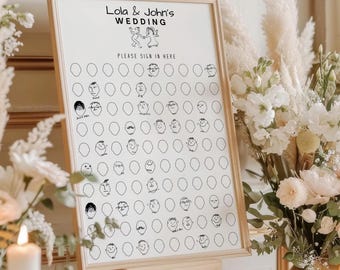 Wedding Guest Book Alternative, New Guest Book, Unique Guest Book Sign, Interactive Fun, Guest Sign in by Drawing Their Faces, Template