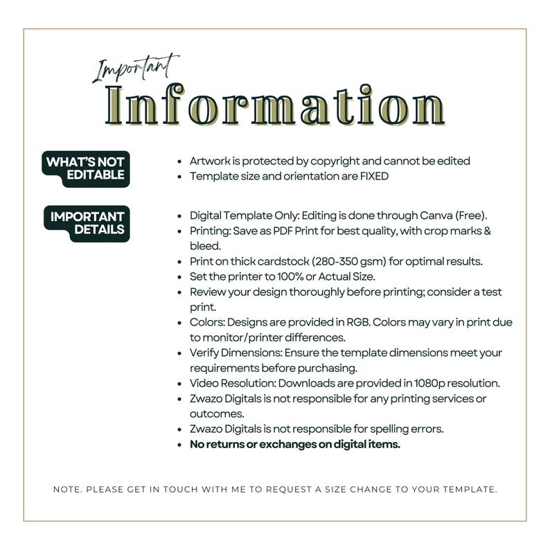 Pode incluir: Uma folha de informa&ccedil;&otilde;es digitais intitulada "Important Information" com letras verdes e douradas. A folha fornece detalhes sobre edi&ccedil;&atilde;o, impress&atilde;o e devolu&ccedil;&otilde;es. O texto est&aacute; em um fundo branco.