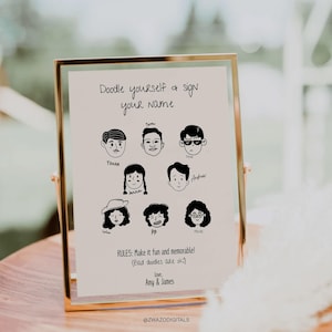 Wedding Guest Book Alternative, Doodle Guest Book Idea Instructions, Sign In, Interactive Fun Guest Sign in by Drawing Their Faces, Template