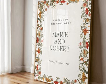 Art Deco wedding welcome sign template, Art Nouveau, vintage floral design, Canva, reception decor, elegant wedding, digital download