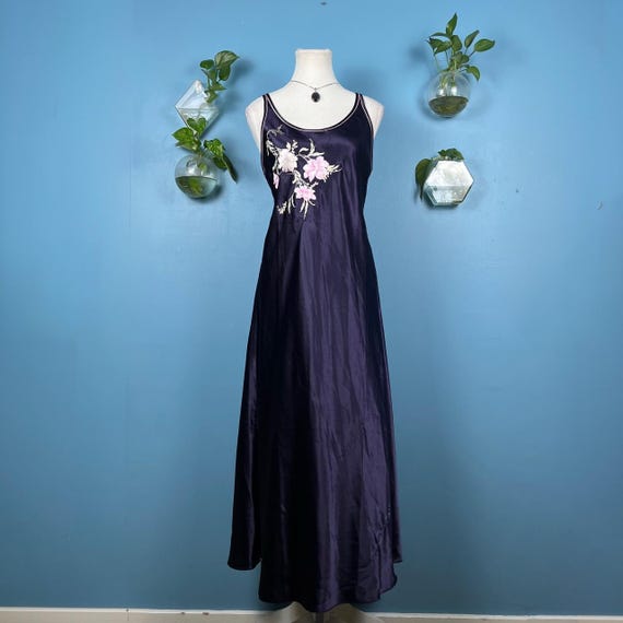 Oscar de la Renta, Vintage 90s Whimsygoth Oscar De La Renta Purple Slip Maxi Dress
