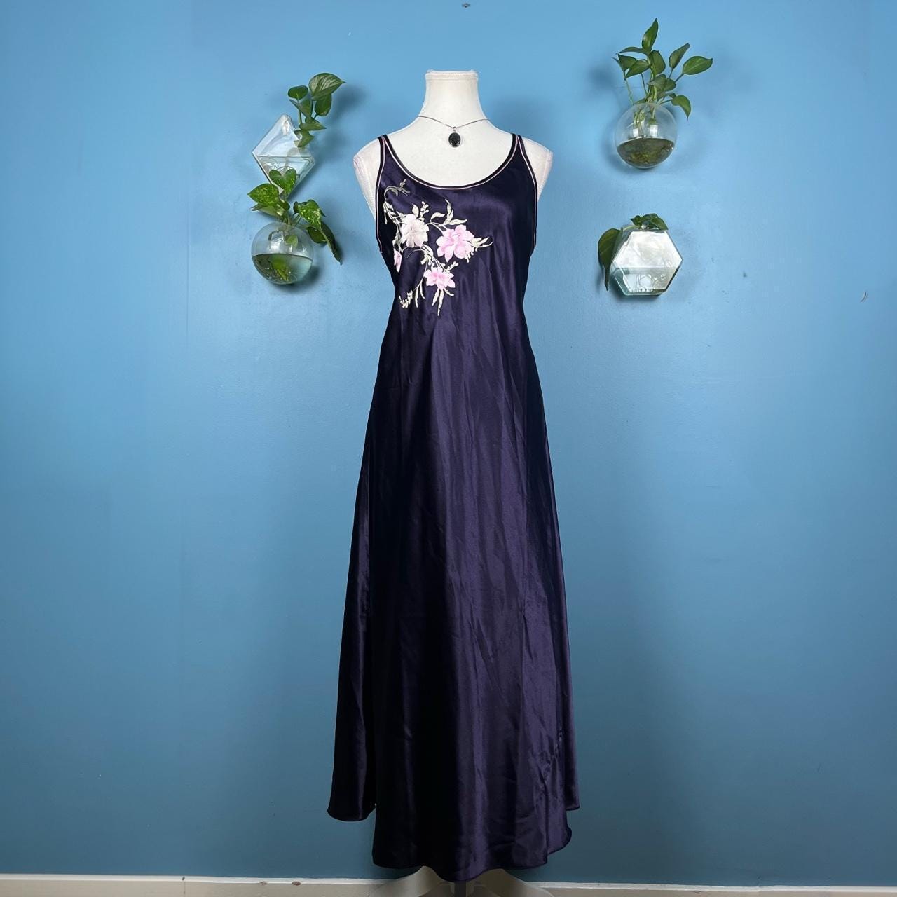 Oscar de la Renta, Vintage 90s Whimsygoth Oscar De La Renta Purple Slip Maxi Dress