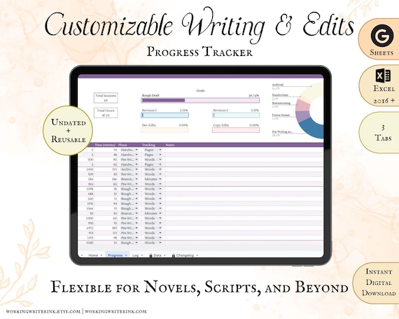 Customizable Writing Progress Tracker: Novel, Script, and More (Digital Download)